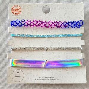 4 Pack Choker Necklace Set Halographic Glitter Ombre